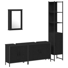 vidaXL Set di mobili da bagno 4 pezzi in legno ingegnerizzato rovere nero