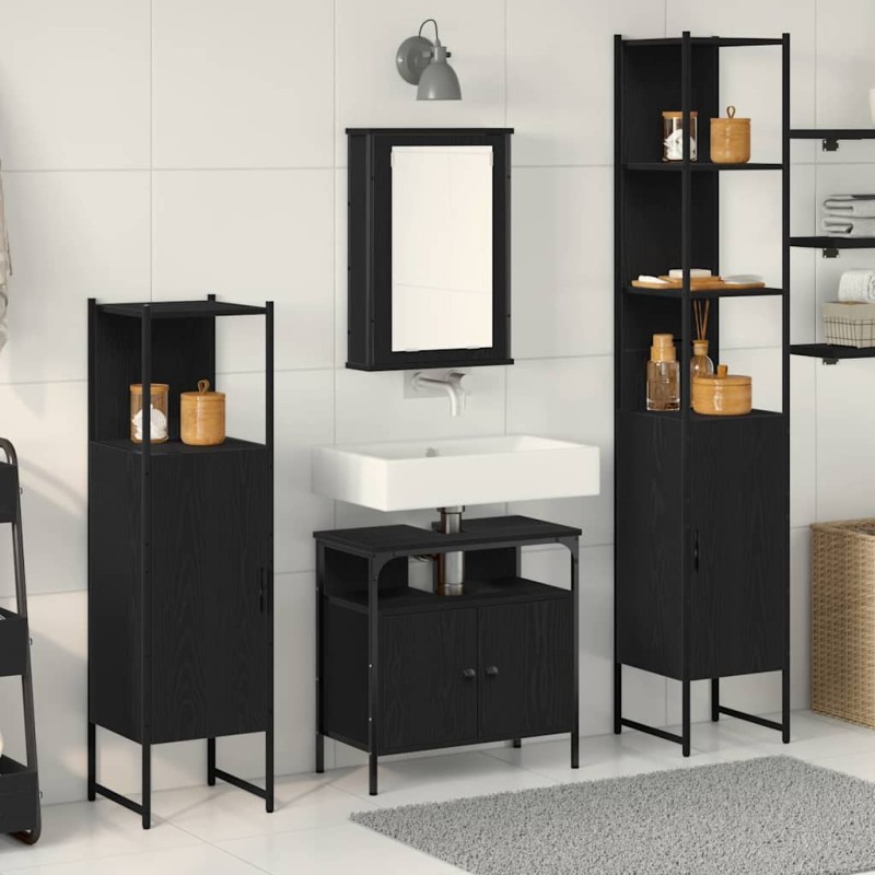 vidaXL Set di mobili da bagno in 4 pezzi in legno ingegnerizzato di rovere nero