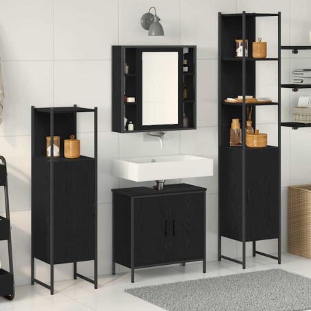 vidaXL Set di Mobili per Bagno in 4 Pezzi Rovere Nero Legno Ingegnerizzato