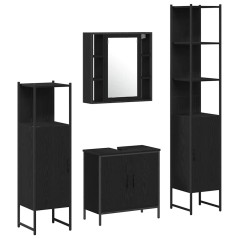 vidaXL Set di Mobili per Bagno in 4 Pezzi Rovere Nero Legno Ingegnerizzato