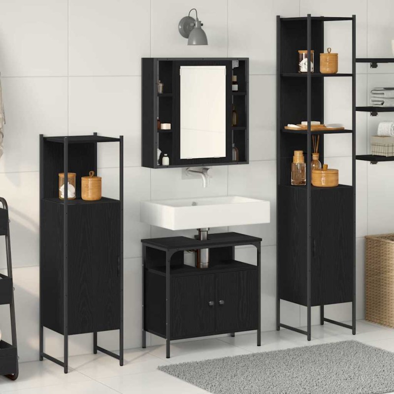 vidaXL Set di Mobili da Bagno in 4 Pezzi in Rovere Nero—Legno Ingegnerizzato