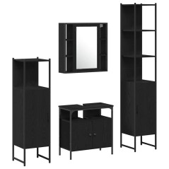 vidaXL Set di Mobili da Bagno in 4 Pezzi in Rovere Nero—Legno Ingegnerizzato