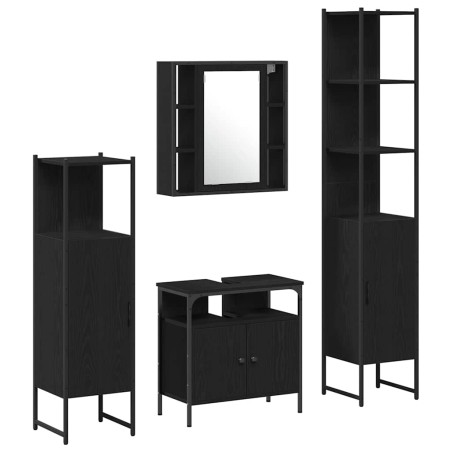 vidaXL Set di Mobili da Bagno in 4 Pezzi in Rovere Nero—Legno Ingegnerizzato