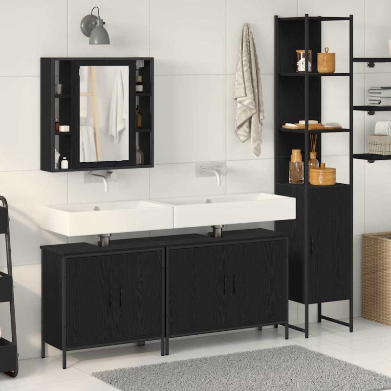 vidaXL Set di mobili per bagno a 4 pezzi in legno ingegnerizzato, rovere nero vidaXL Set di mobili per bagno a 4 pezzi in legno ingegnerizzato, rovere nero