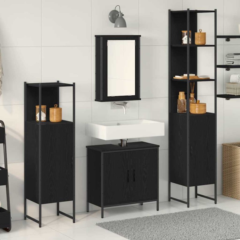 vidaXL Set Mobili da Bagno 4 Pezzi Rovere Nero Legno Ingegnerizzato