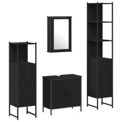 vidaXL Set Mobili da Bagno 4 Pezzi Rovere Nero Legno Ingegnerizzato