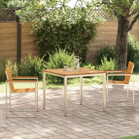 vidaXL Set da Pranzo da Giardino in 3 Pezzi in Legno Massello di Acacia e Acciaio Inossidabile