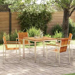 vidaXL Set da Pranzo per Giardino 5 Pezzi in Legno Massello di Acacia e Acciaio Inossidabile