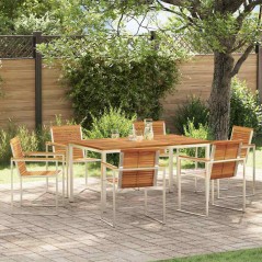 vidaXL Set Giardino 7 Pezzi in Legno Massello di Acacia e Acciaio Inossidabile.