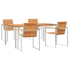 vidaXL Set da pranzo da giardino 5 pezzi in legno massello di acacia e acciaio inox.