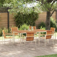 vidaXL Set da Pranzo da Giardino 7 Pezzi in Legno Massello di Acacia e Acciaio Inossidabile