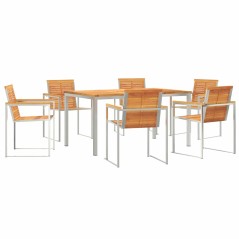 vidaXL Set da Pranzo da Giardino 7 Pezzi in Legno Massello di Acacia e Acciaio Inossidabile