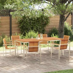 vidaXL Set da Pranzo da Giardino 7 Pezzi in Legno Massello di Acacia e Acciaio Inossidabile