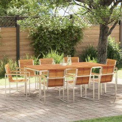 vidaXL Set di Mobili da Giardino 9 Pezzi in Legno Massello di Acacia e Acciaio Inossidabile