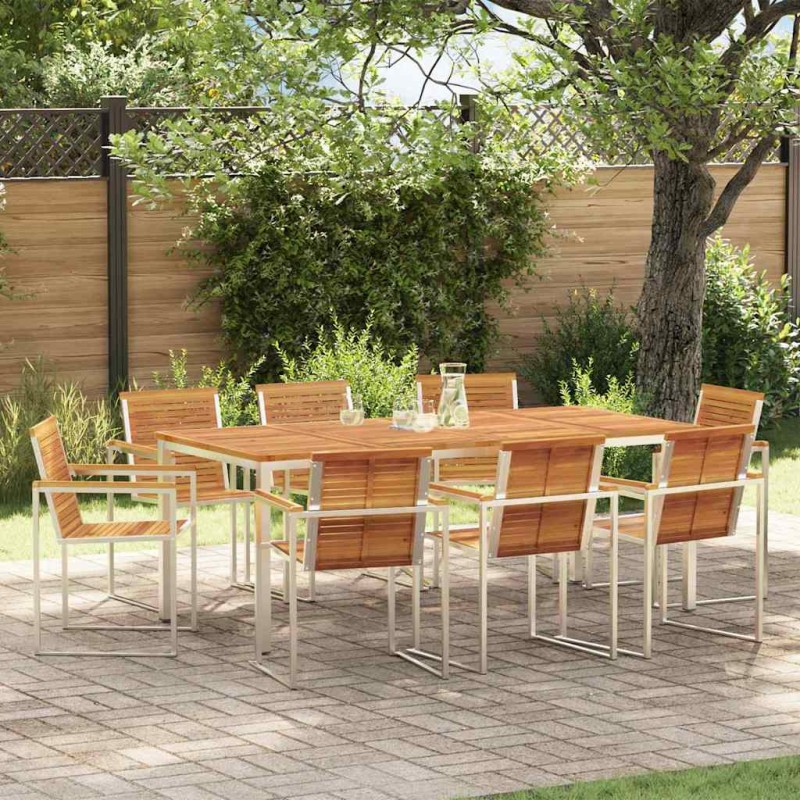 vidaXL Set di Mobili da Giardino 9 Pezzi in Legno Massello di Acacia e Acciaio Inossidabile