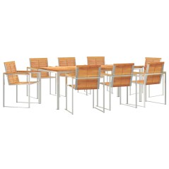 vidaXL Set di Mobili da Giardino 9 Pezzi in Legno Massello di Acacia e Acciaio Inossidabile