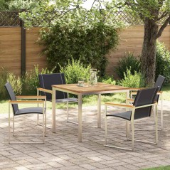 vidaXL Set da Pranzo da Giardino 5 Pezzi in Legno Massello di Acacia e Acciaio Inossidabile