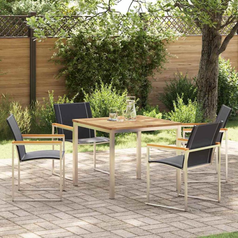 vidaXL Set da Pranzo da Giardino 5 Pezzi in Legno Massello di Acacia e Acciaio Inossidabile vidaXL Set da Pranzo da Giardino 5 Pezzi in Legno Massello di Acacia e Acciaio Inossidabile