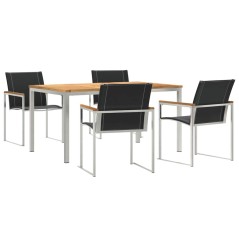 vidaXL Set da pranzo da giardino 5 pezzi in legno massello di acacia e acciaio inox