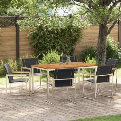 vidaXL Set pranzo giardino 7 pezzi in legno massello di acacia e acciaio inox.