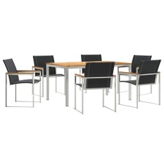 vidaXL Set pranzo giardino 7 pezzi in legno massello di acacia e acciaio inox.