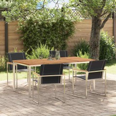 vidaXL Set pranzo da giardino 5 pezzi in legno massello d'acacia e acciaio inox