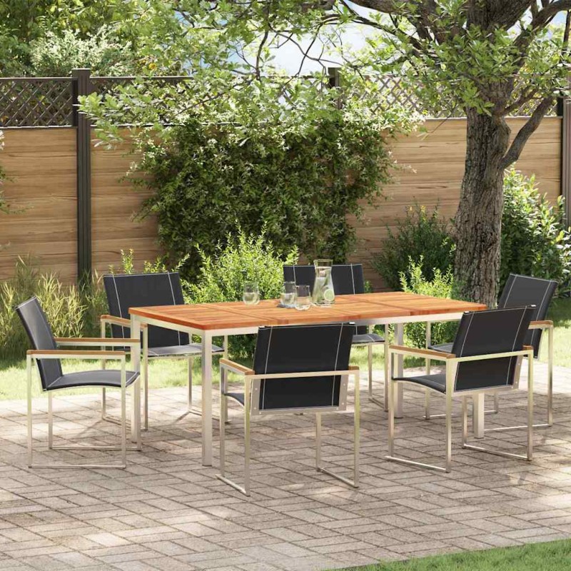 vidaXL Set da pranzo da giardino 7 pezzi in legno massello di acacia e acciaio inossidabile vidaXL Set da pranzo da giardino 7 pezzi in legno massello di acacia e acciaio inossidabile