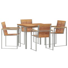 vidaXL Set da pranzo da giardino 5 pezzi in legno massello di teak e acciaio inox.