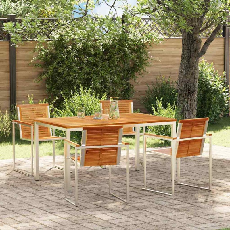vidaXL Set da Pranzo da Giardino 5 Pezzi in Legno Massello Teak e Acciaio Inossidabile
