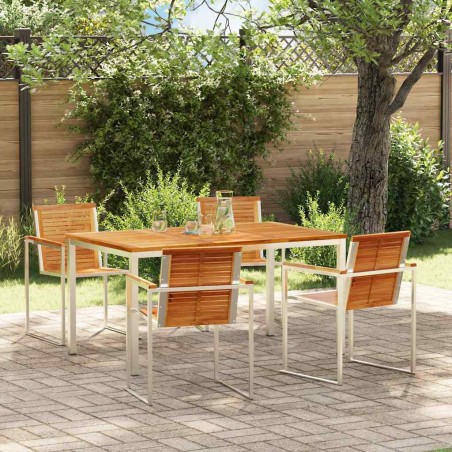 vidaXL Set da Pranzo da Giardino 5 Pezzi in Legno Massello Teak e Acciaio Inossidabile