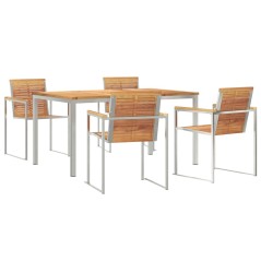 vidaXL Set da Pranzo da Giardino 5 Pezzi in Legno Massello Teak e Acciaio Inossidabile