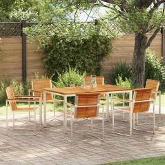 vidaXL Set da Pranzo Giardino 7 Pezzi in Legno Massello di Teak e Acciaio Inossidabile