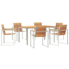 vidaXL Set da Pranzo Giardino 7 Pezzi in Legno Massello di Teak e Acciaio Inossidabile