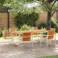 vidaXL Set da Pranzo da Giardino 7 Pezzi in Legno di Teak e Acciaio Inossidabile