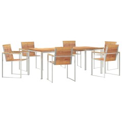 vidaXL Set da Pranzo da Giardino 7 Pezzi in Legno di Teak e Acciaio Inossidabile