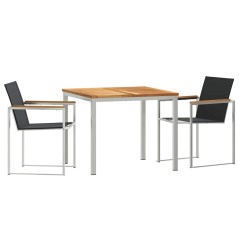 vidaXL Set da Pranzo da Giardino 3 Pezzi in Legno Massello di Teak e Acciaio Inossidabile