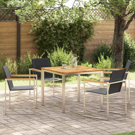 vidaXL Set da pranzo da giardino 5 pezzi in legno massello di teak e acciaio inox