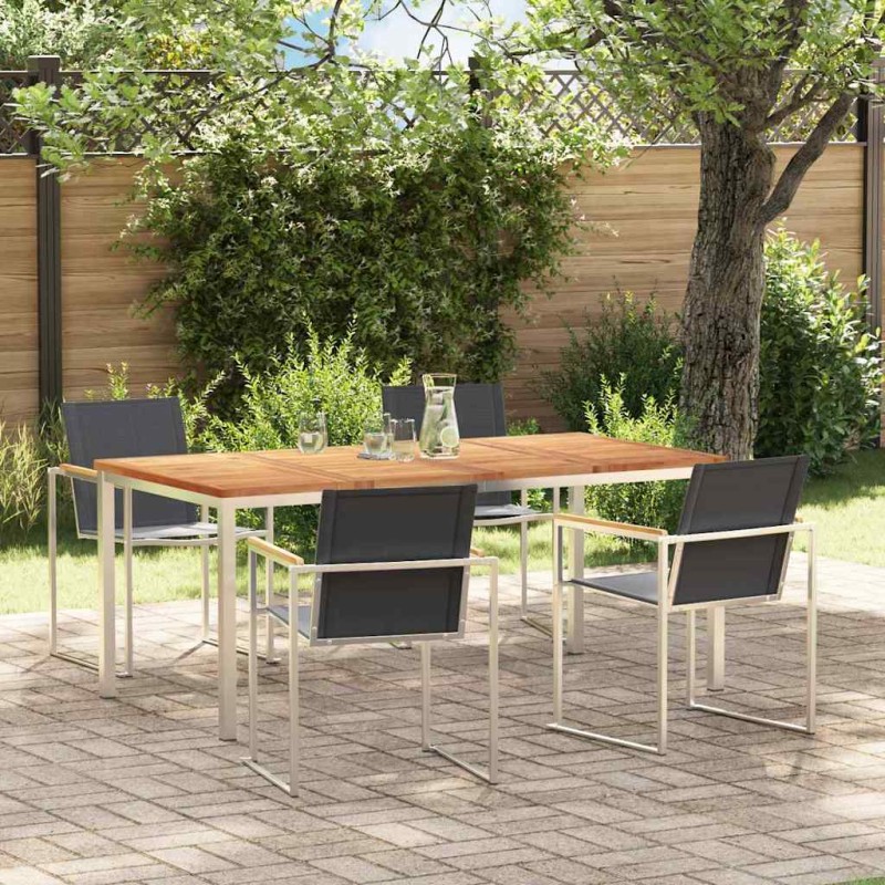 vidaXL Set da Pranzo da Giardino 5 Pezzi in Legno Massello di Teak e Acciaio Inossidabile