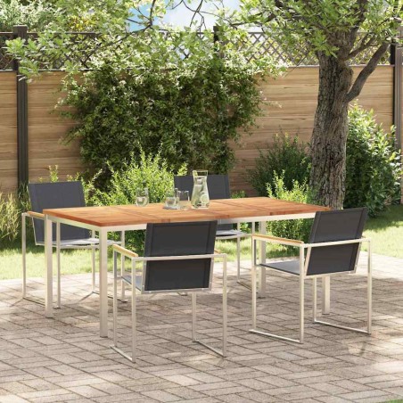 vidaXL Set da Pranzo da Giardino 5 Pezzi in Legno Massello di Teak e Acciaio Inossidabile