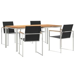 vidaXL Set da Pranzo da Giardino 5 Pezzi in Legno Massello di Teak e Acciaio Inossidabile