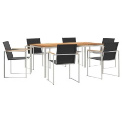 vidaXL Set da pranzo da giardino 7 pezzi in legno massiccio di teak e acciaio inossidabile