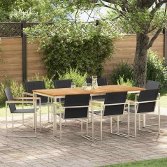 vidaXL Set da Pranzo da Giardino 9 Pezzi in Legno Massello di Teak e Acciaio Inossidabile