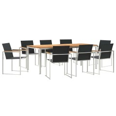 vidaXL Set da Pranzo da Giardino 9 Pezzi in Legno Massello di Teak e Acciaio Inossidabile