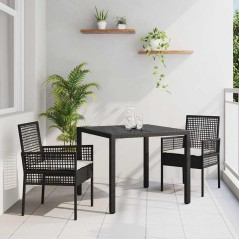 vidaXL Set da Pranzo per Giardino 3 pcs Nero 90 x 90 x 75 cm