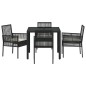 vidaXL Set da Pranzo per Giardino 5 pcs Nero 90 x 90 x 75 cm