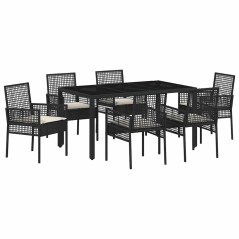 vidaXL Set da Pranzo per Giardino 7 pcs Nero 150 x 90 x 75 cm