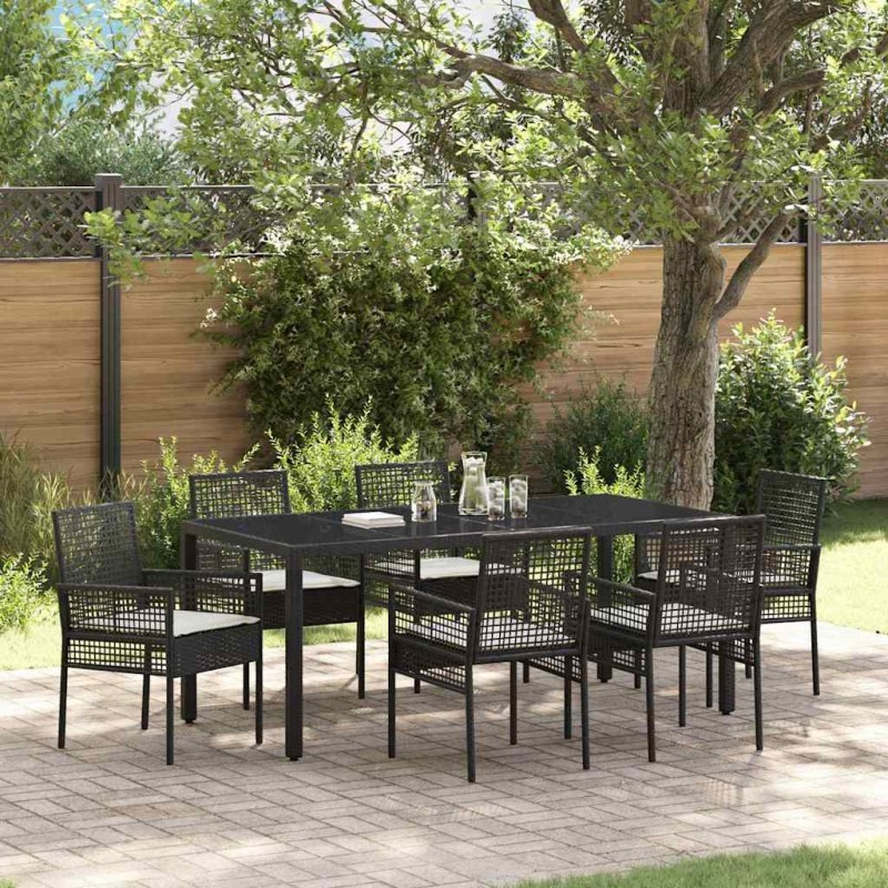 vidaXL Set da Pranzo per Giardino 7 pcs Nero 190 x 90 x 75 cm