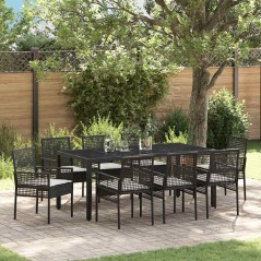 vidaXL Set da Pranzo per Giardino 9 pcs Nero 190 x 90 x 75 cm