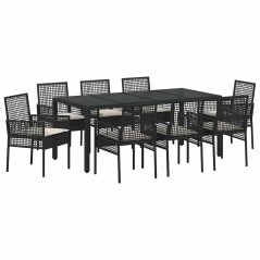 vidaXL Set da Pranzo per Giardino 9 pcs Nero 190 x 90 x 75 cm