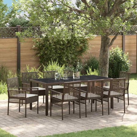 vidaXL Set da Pranzo per Giardino 9 pcs Marrone 190 x 90 x 75 cm
